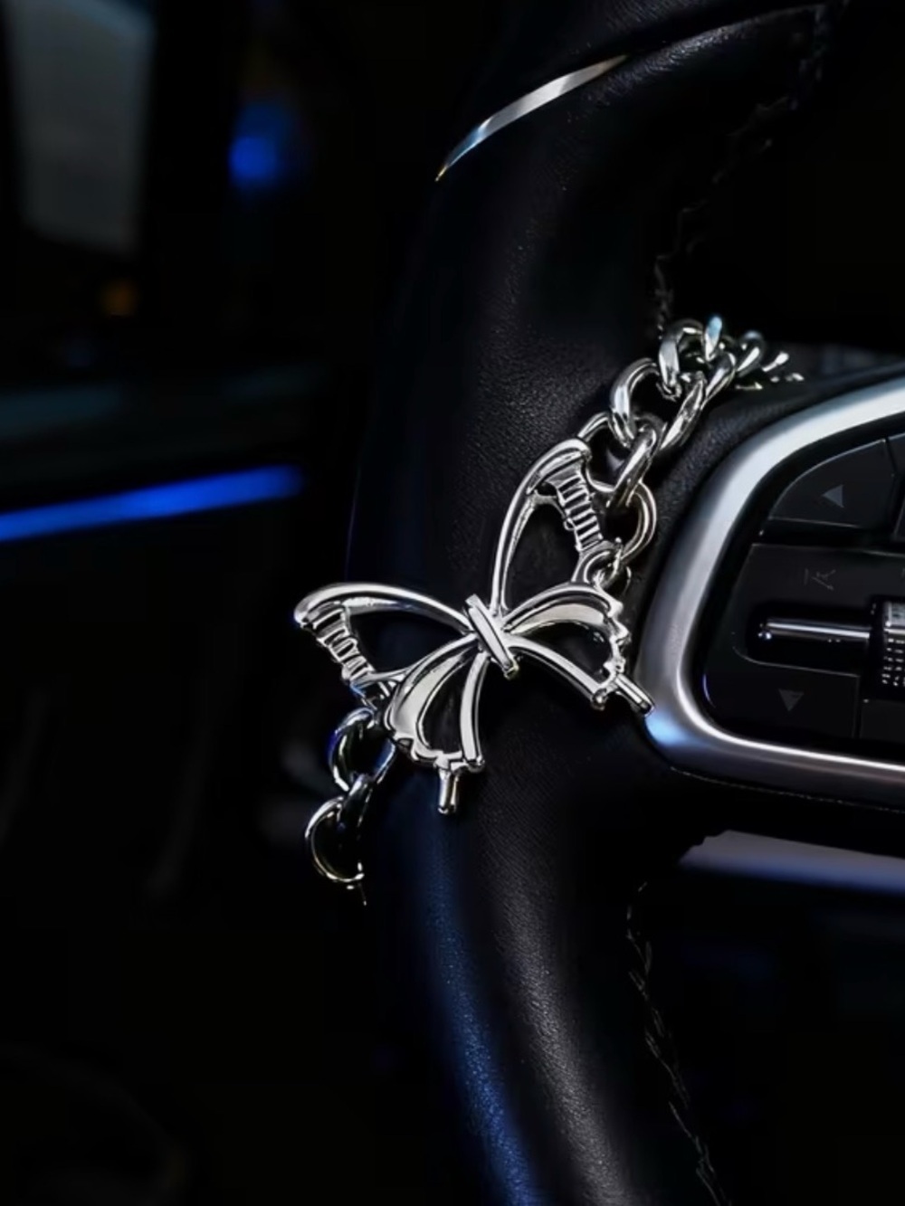 Butterfly Steering Wheel Charm Silver Cross Car Accessory - Picture 4 of 5